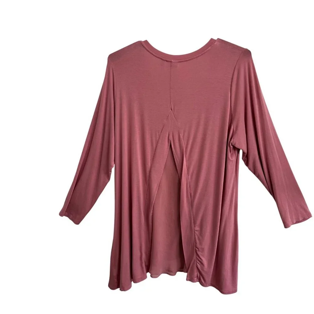 LOGO by Lori Goldstein 3X Knit Top with Chiffon Back Inset & Pockets Boho Casual - Picture 2 of 11